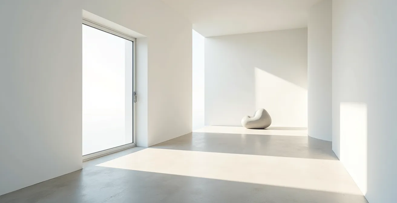 Contemporary minimalist interior with integrated tilt-turn window in architectural composition